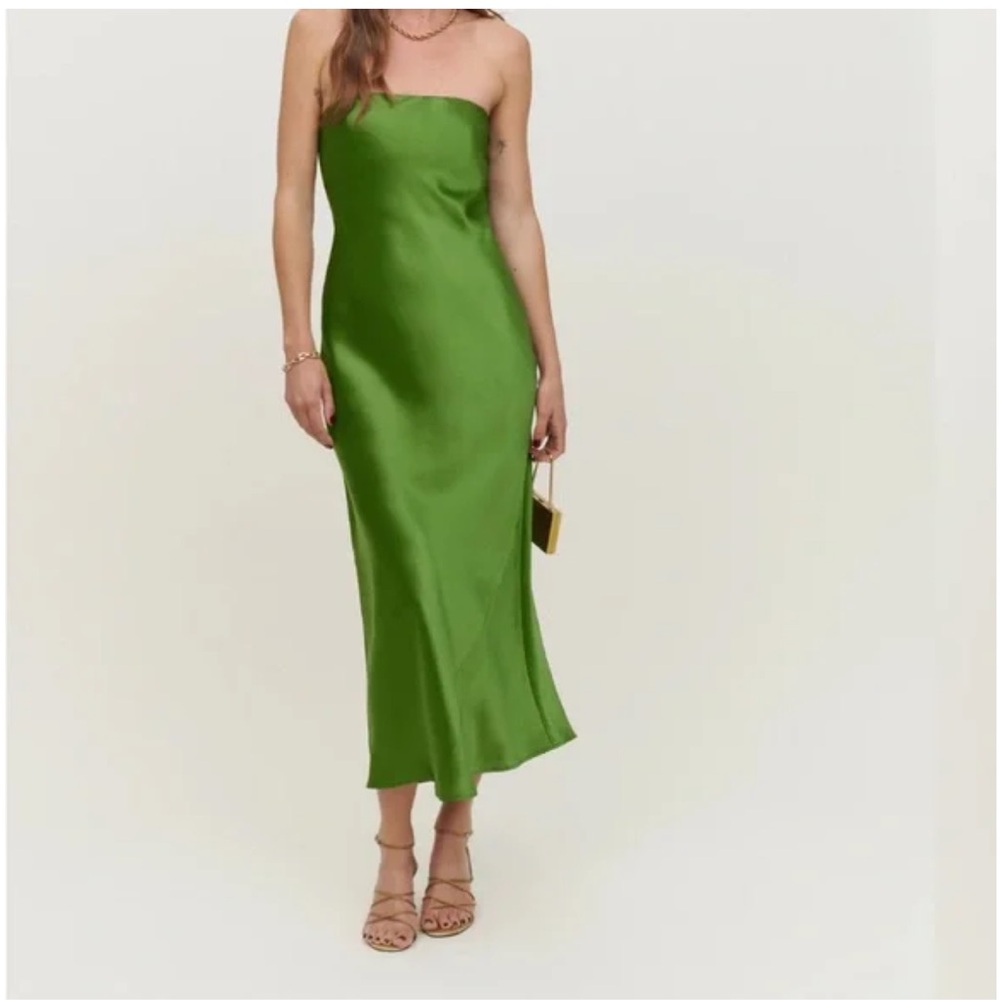 Reformation Joanne Strapless Silk Midi Dress